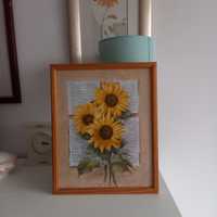 Obraz słoneczniki rama drewniana obrazek kwiaty żółte wiszący
