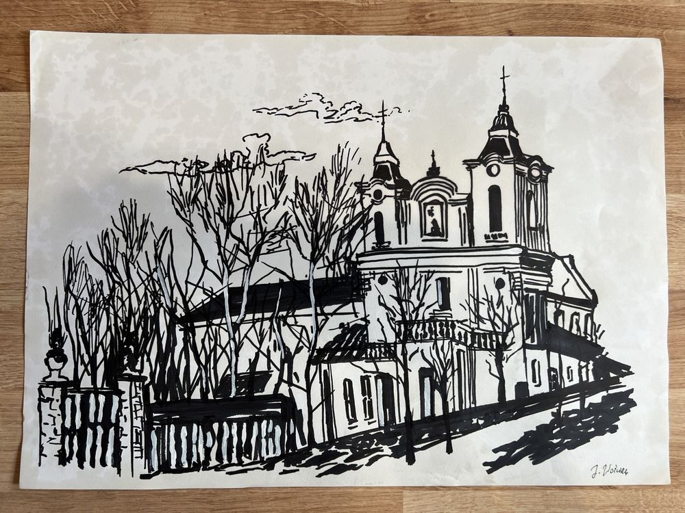 Okazja! Grafika tusz na kartonie A3 Sanktuarium Św. Jana z Dukli