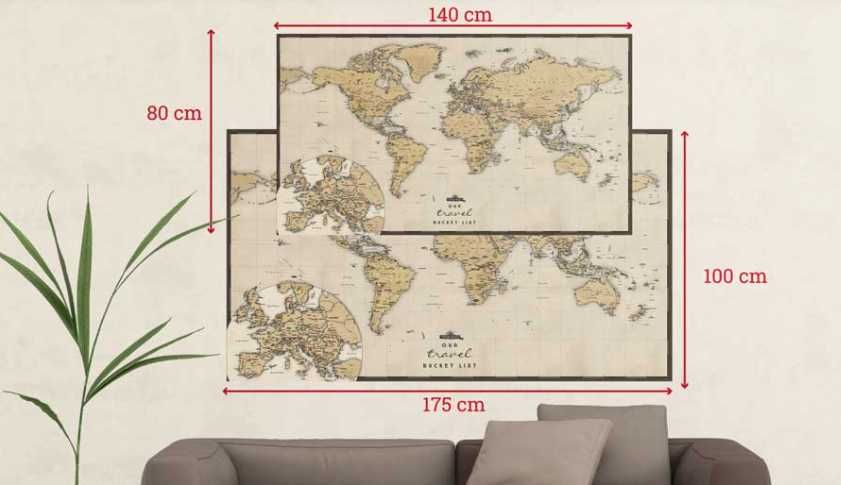 Wielka Turystyczna Mapa Świata Naklejka, tapeta, beżowa