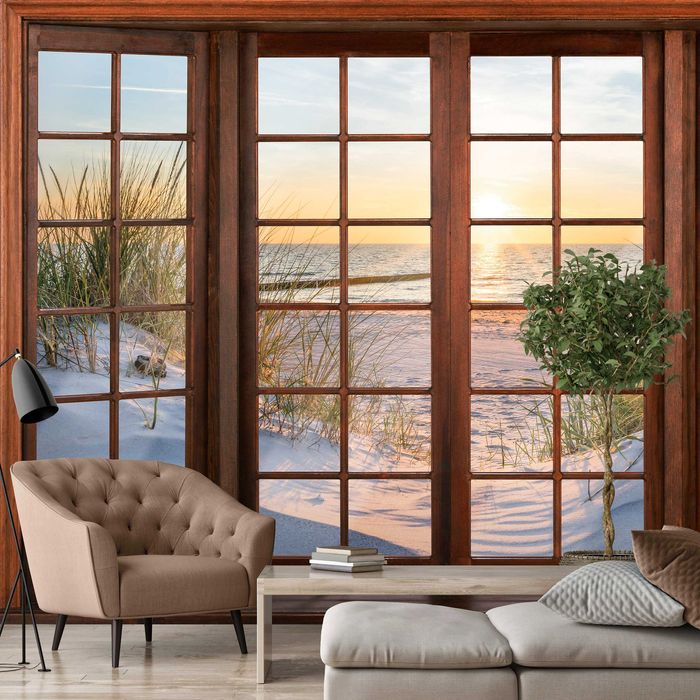 Fototapeta Imitacja Okna Plaża Słońce 3D Na Twój Własny Rozmiar + KLEJ
