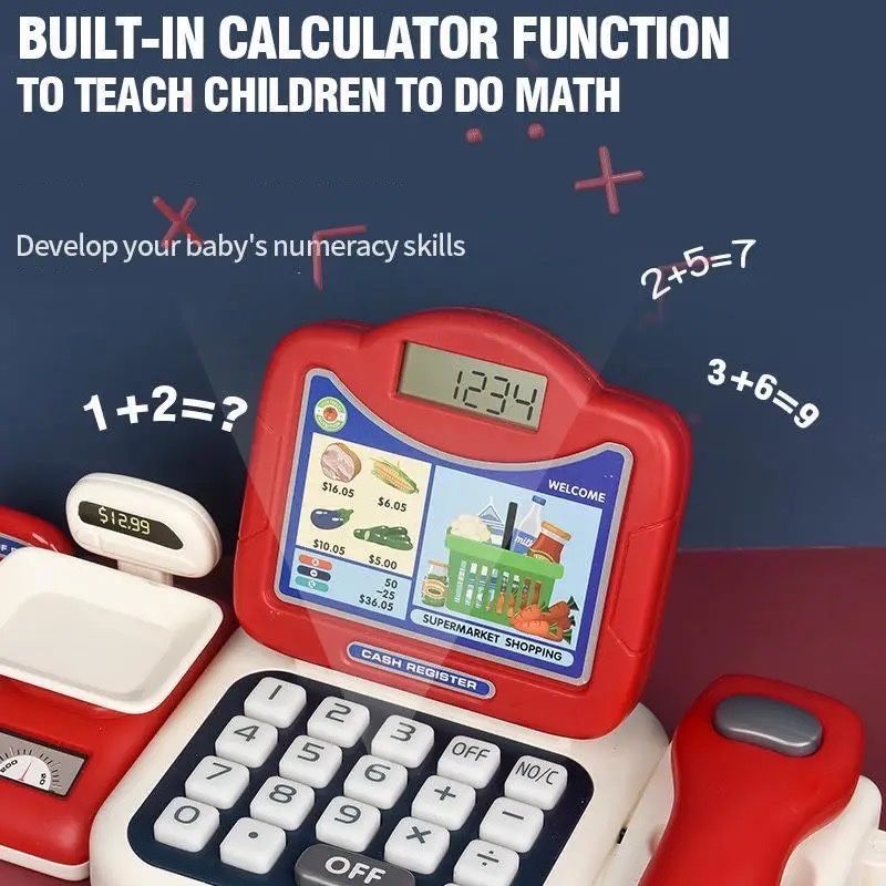 ХІТ! Дитячий касовий апарат 689-37 калькулятор, рухома стрічка, ваги
