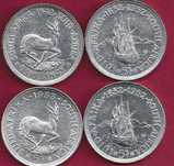 MOEDAS Lote de 7  Africa do Sul  Prata 5  Shilings e 1 Rand