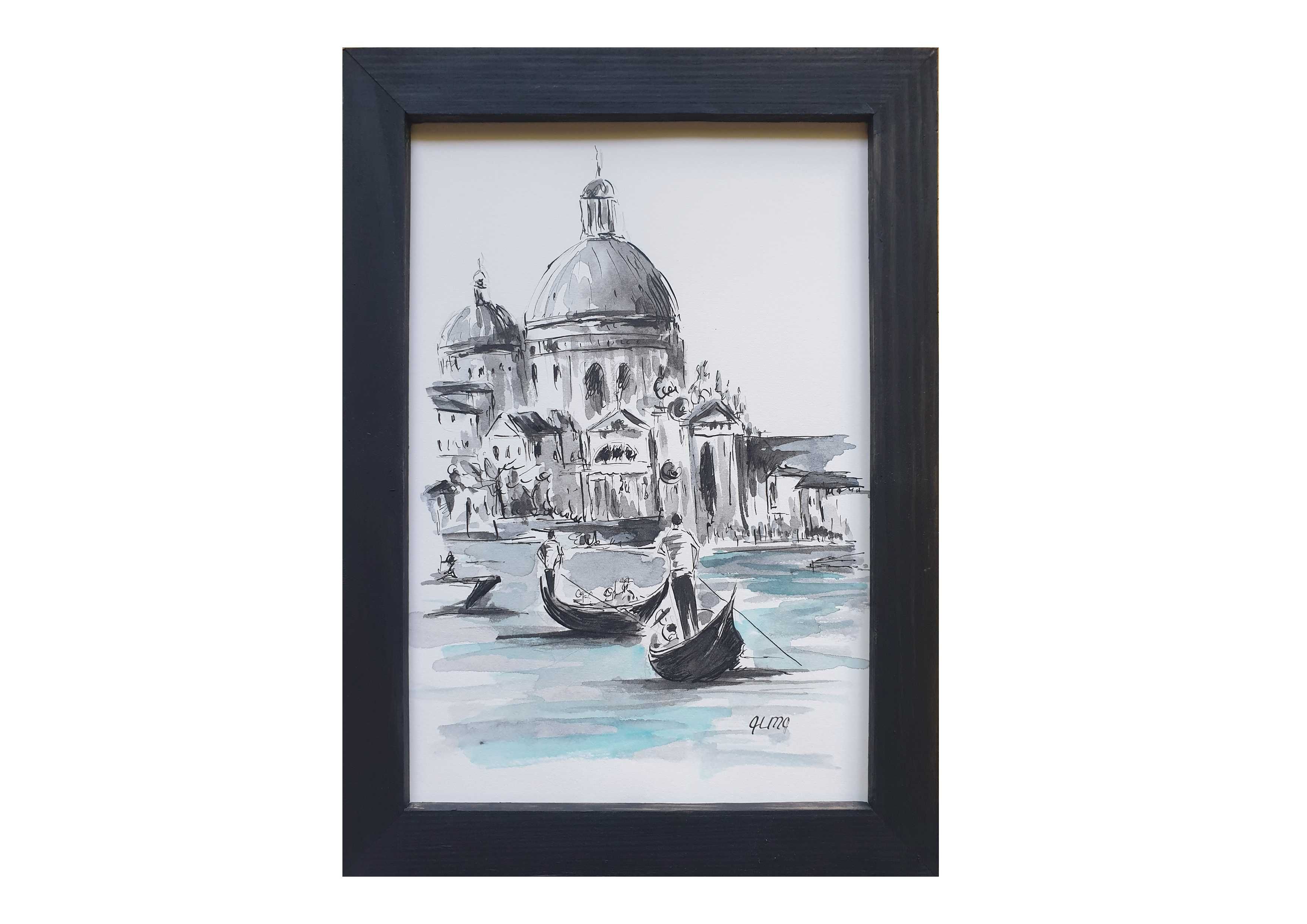 Grafika ręcznie malowana "Wenecja" z ramą