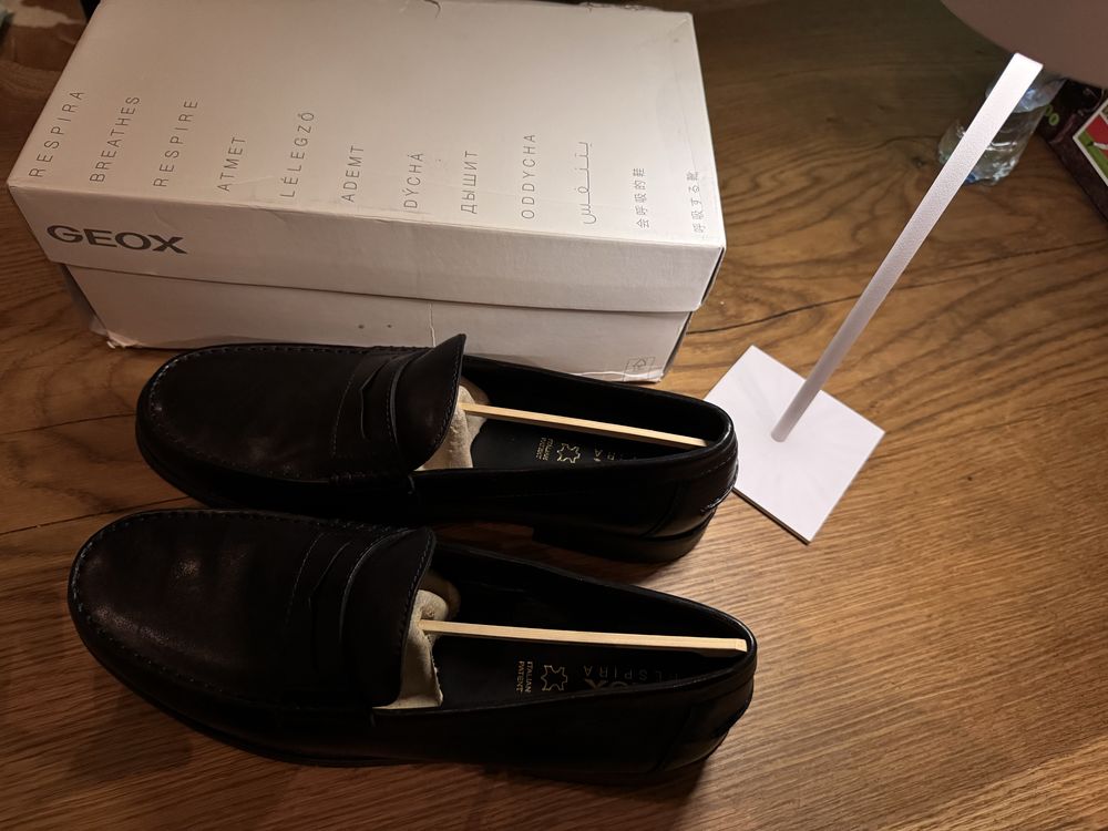 Nowe mokasyny Geox U641ZB – męskie, czarne, skóra – rozmiar 47