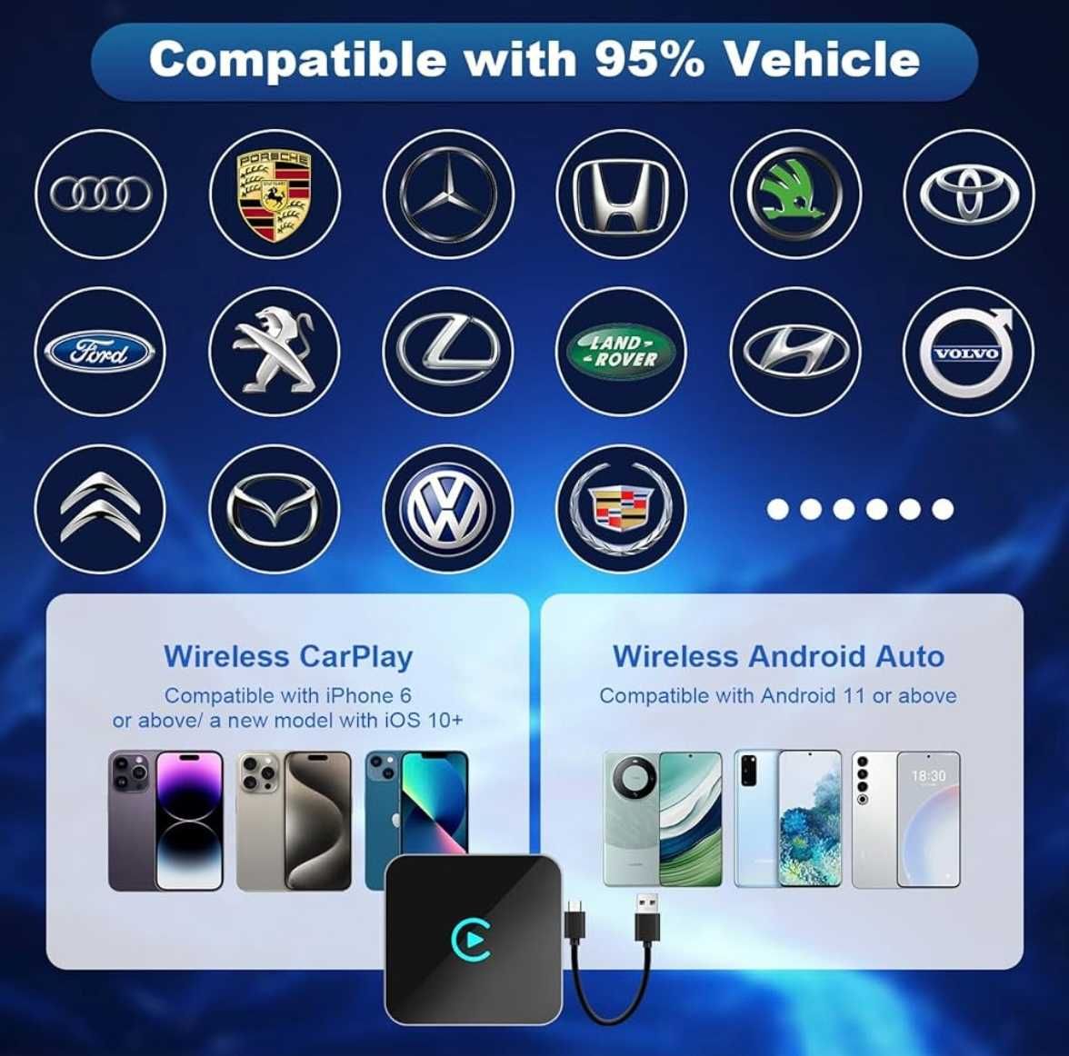 Bezprzewodowy adapter Carplay 2w1  BT WiFi iOS 10/Android Faumon Q2