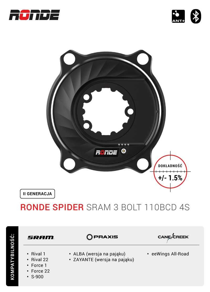 RONDE pomiar mocy II generacji SRAM 3 bolt 110BCD Sram FORCE RED RIVAL