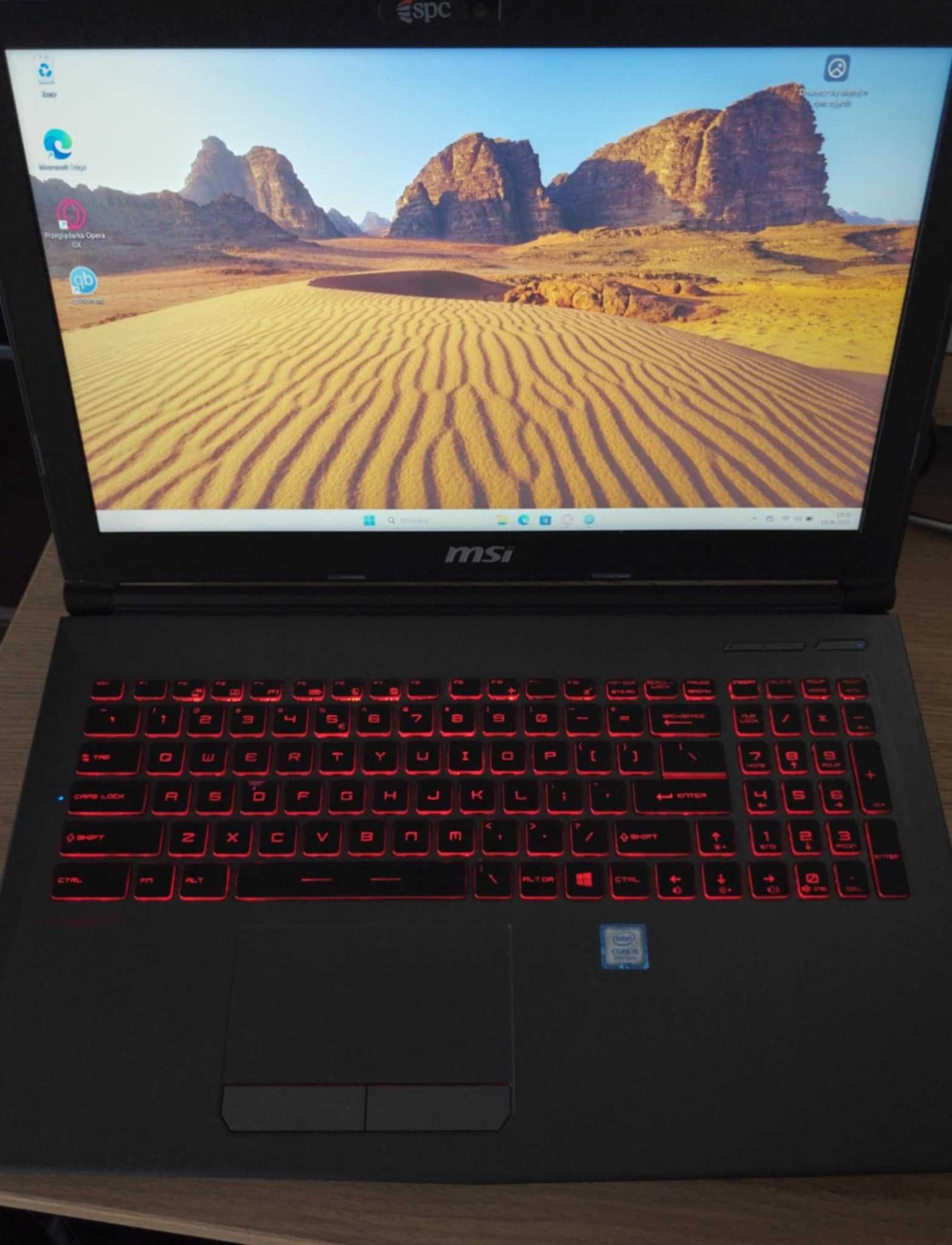 Laptop MSI GV628RD i5-8300H/RAM16GB/256 SSD+1TB HDD GTX1050Ti+zasilacz