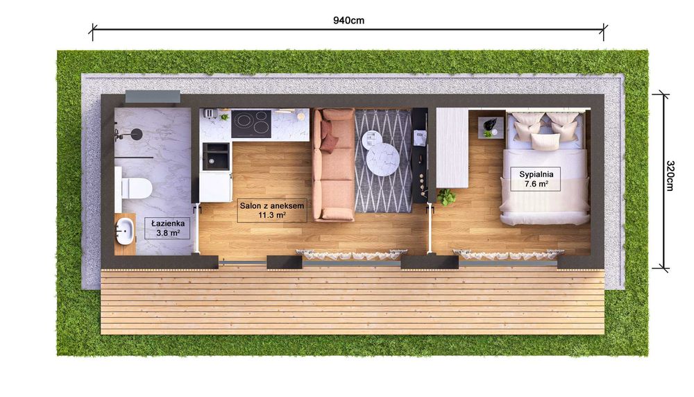 Dom modułowy, mobilny 9,4 x 3,2m - domy365.com.pl