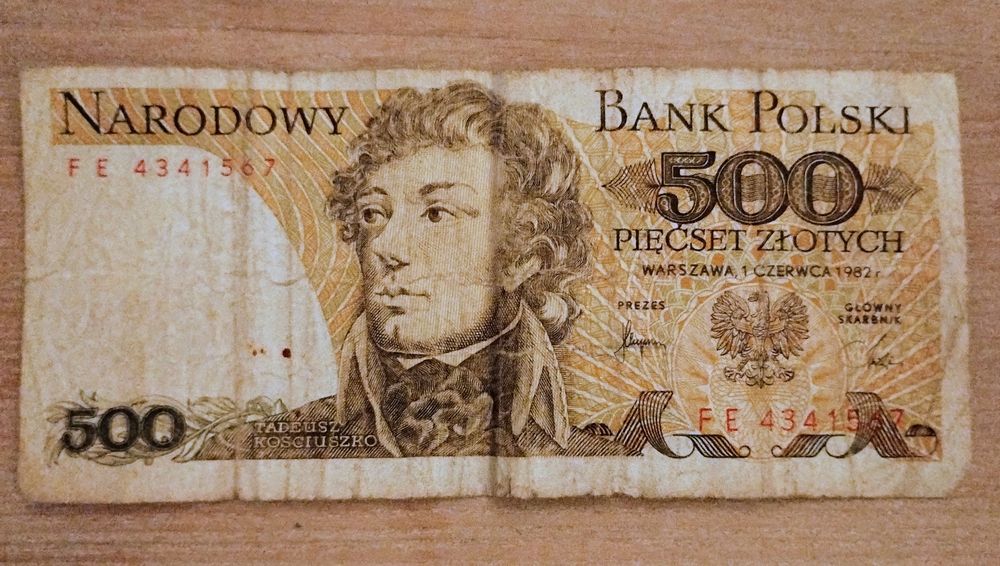 Banknoty PRL 500zł, 100zł Kościuszko, Waryński