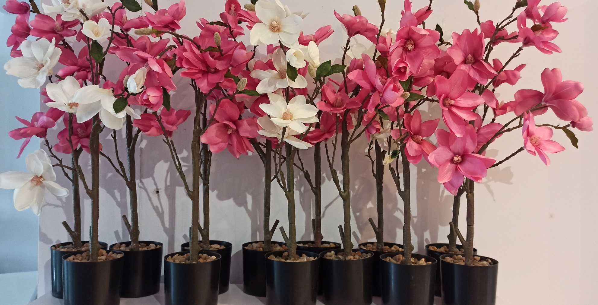 Nowy Śliczny Kwiat w doniczce Różowa Magnolia 60 cm Sztuczna