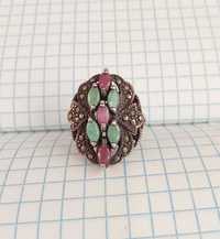 Кольцо перстень с камнями рубин, изумруд серебро 925 проба