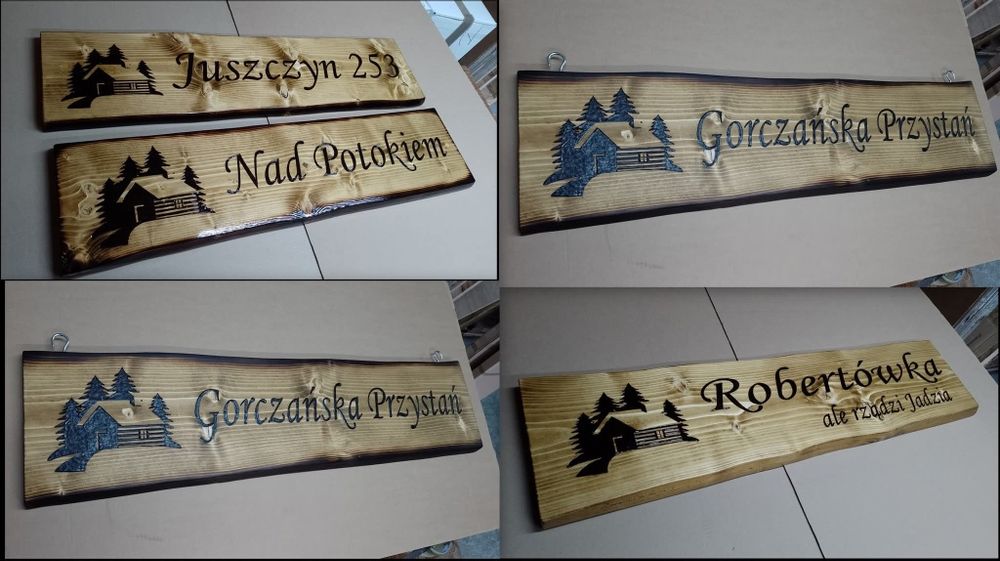 tablice informacyjne i reklamowe z drewna szyld karczma bar gospoda
