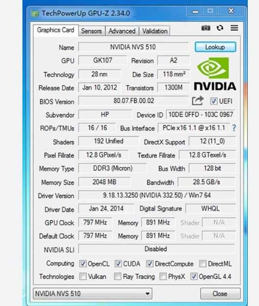 Видеокарта Nvidia Quadro NVS 510 2Gb DDR3 128bit