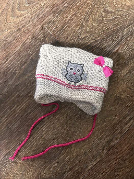 Zimowa wiązana czapka dla dziewczynki 5.10.15 sowa r. 74-80