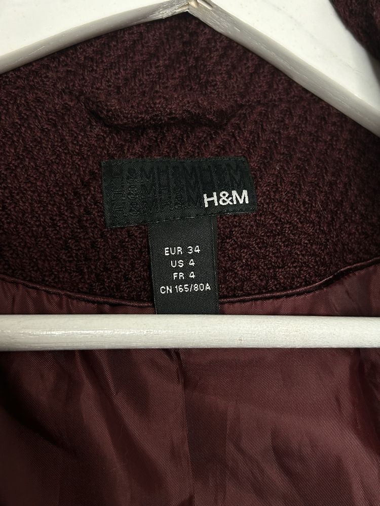 Burgundowa kurtka bosmanka 34 XS H&M wełna