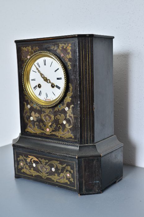 Niezwykły Francja XIX w intarsje Brąz ! zegar kominkowy stojący