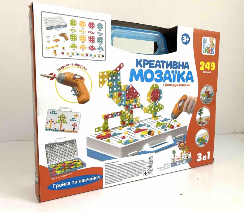 Мозаїка 3в1 M5590 з шуруповертом, викруткою та ключем, 249 деталей