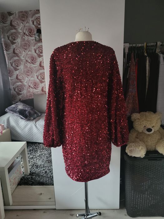 Burgundowa sukienka cekinowa xl-xxl, święta Sylwester,  impreza