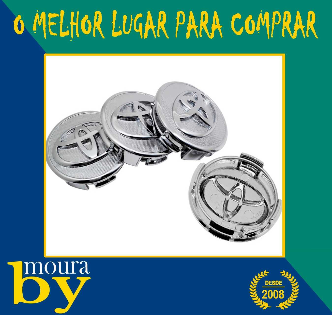 4 Centros de Jante 57mm 62 mm Prata Relevo Emblema Toyota