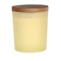 Pojemnik szklany do świec żółty z pokrywką drewnianą 320ml