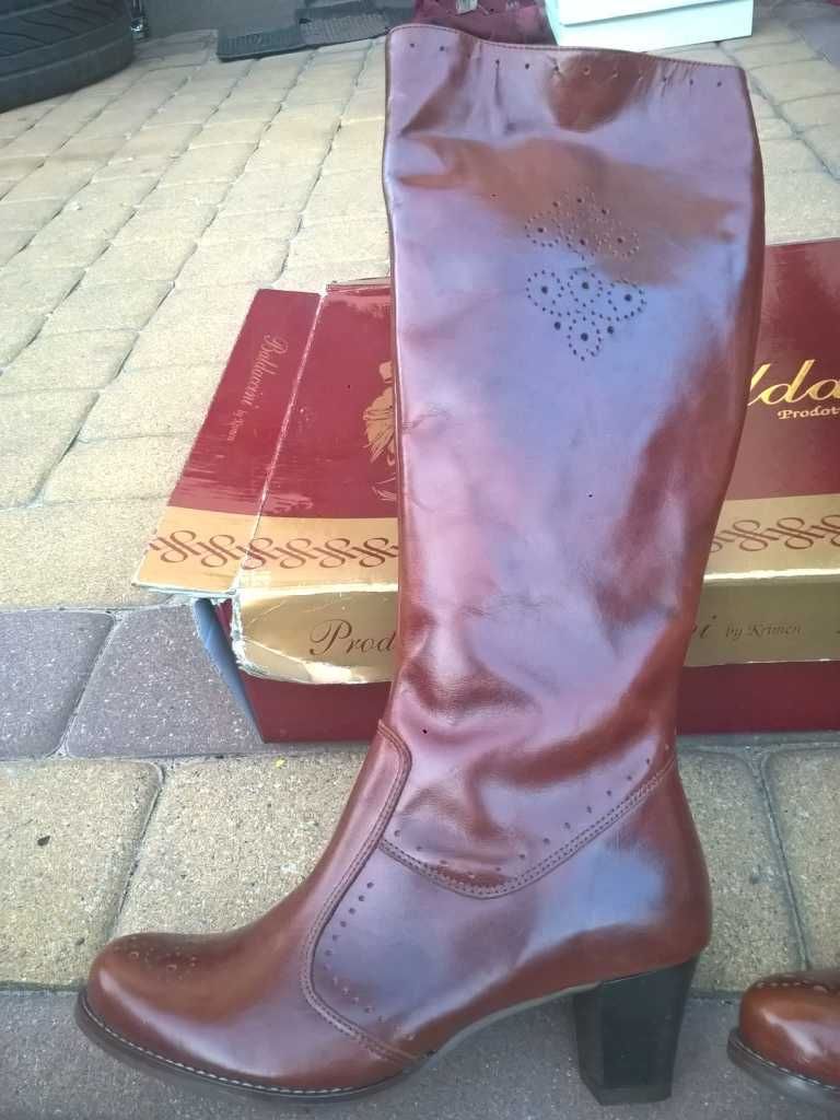 NOWE Buty-Kozaki OFICERKI Damskie38 Natural skóra100% BRĄZ I-Klasa Gw6