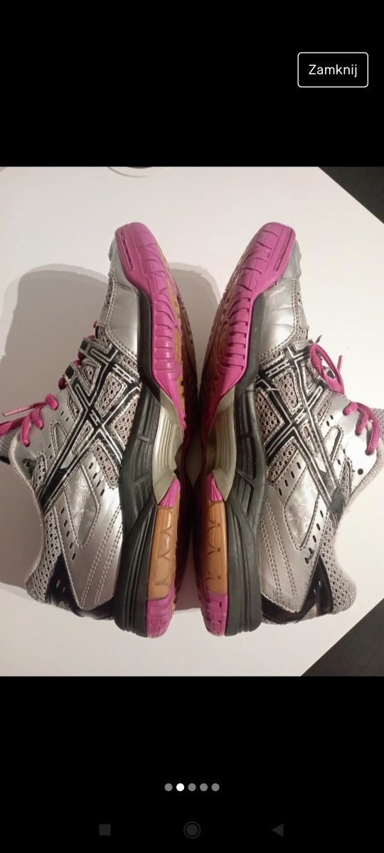 Buty siatkarskie Asics Gel srebrne różowe 39,5 volleyball halowe