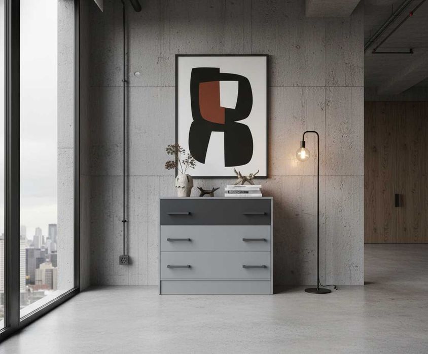 Комод «Вива» с 3 ящиками 90 см, шиншилла грей / серый графит