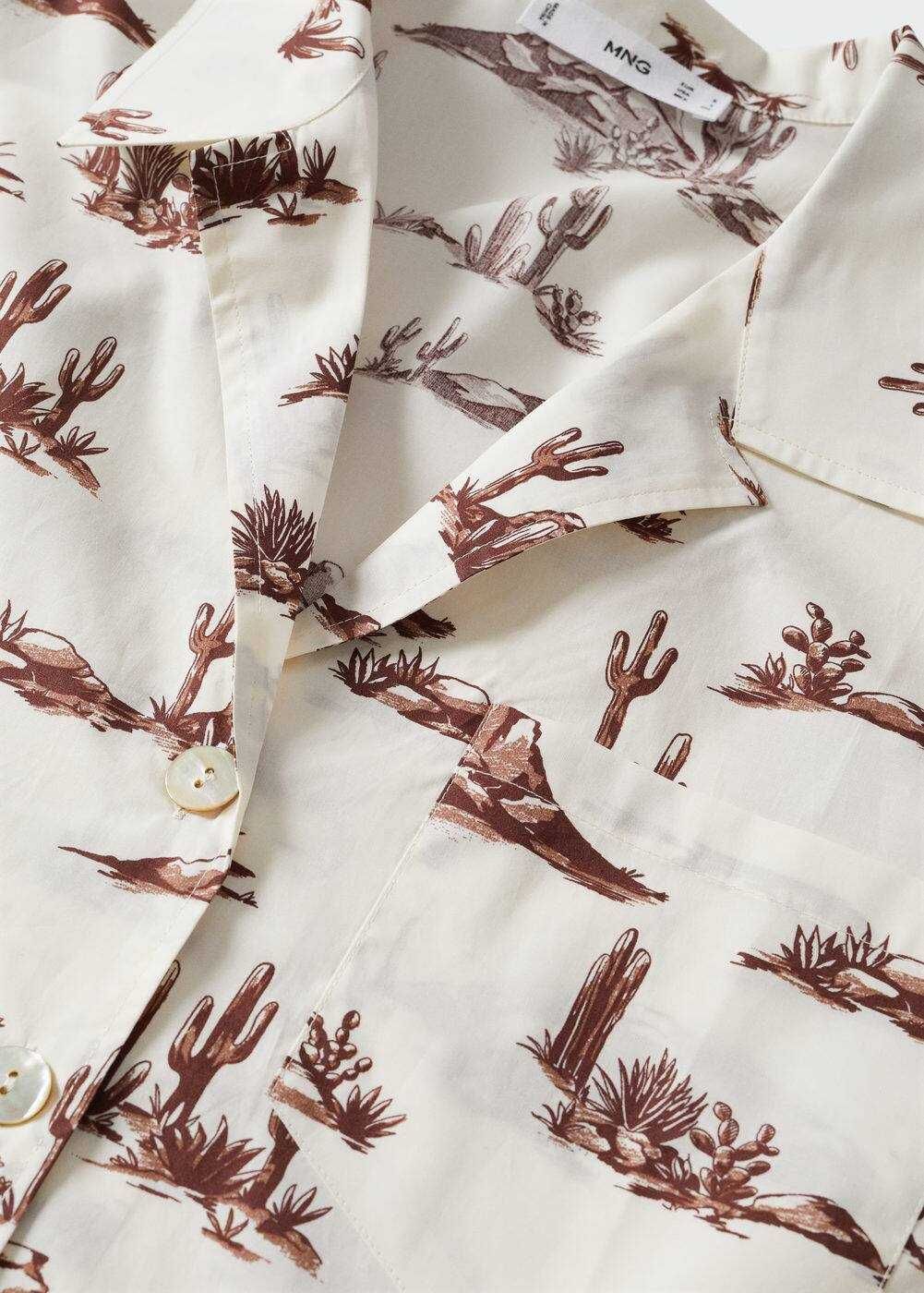 Biała piżama damska koszula szorty meksykański wzór kaktus MANGO XL/42