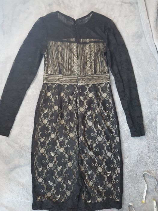 Nowa elegancka czarna koronkowa swiateczna sukienka kwiaty 36 S