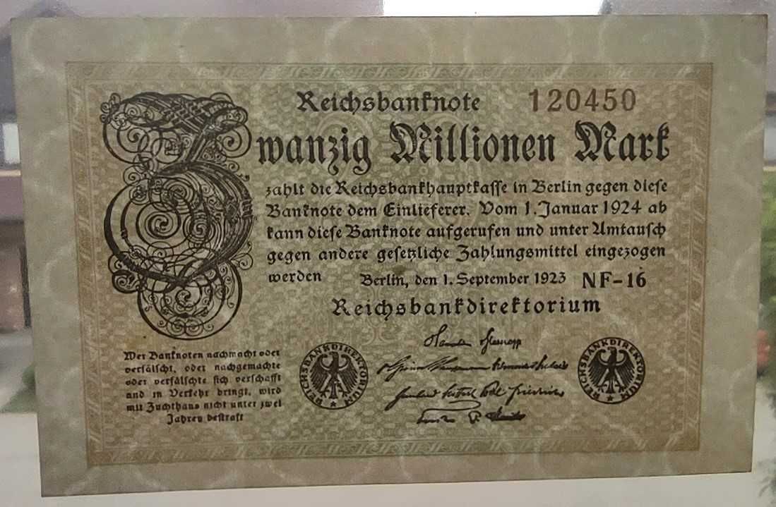 Banknot Niemcy 20 millionen mark 1923r. - stan I