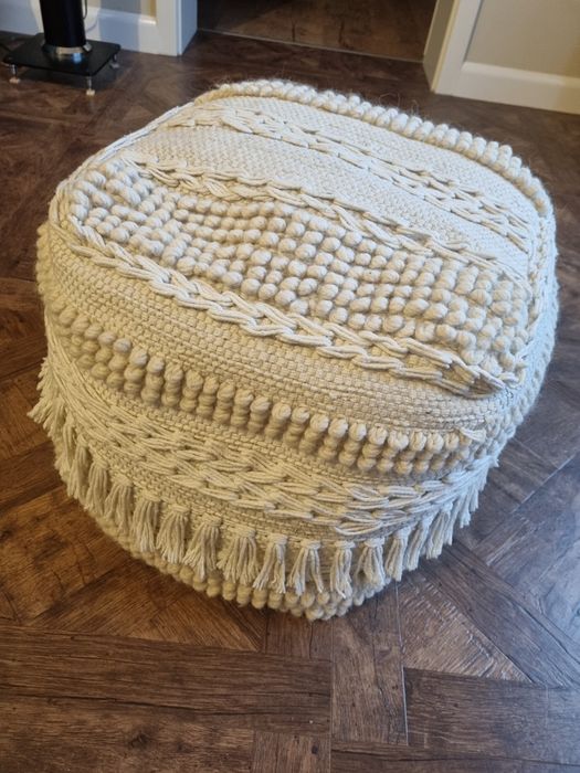 Puf wełniany boho beżowy
