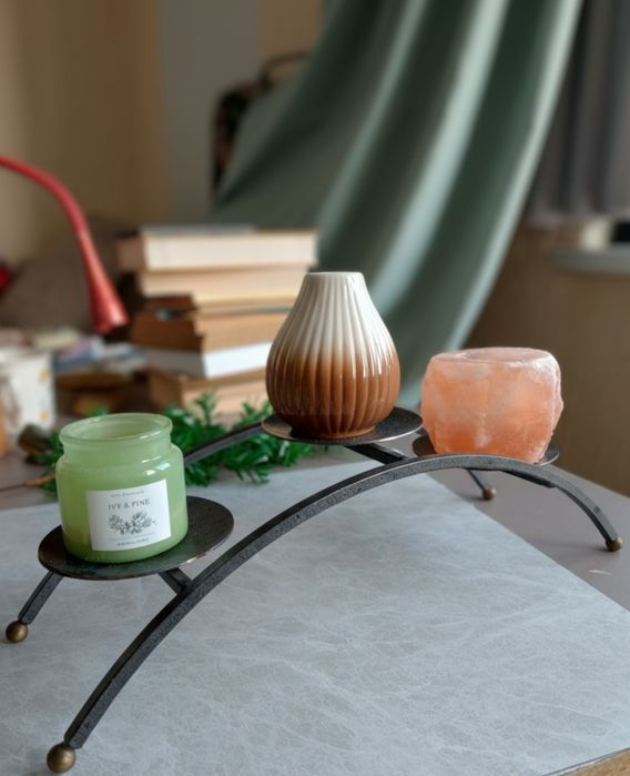 Świecznik metalowy ciemny na 3 grube świece stojący loft industrial