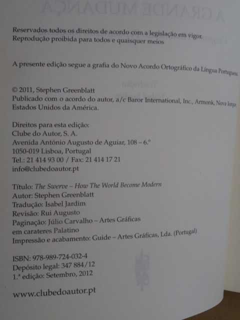 A Grande Mudança de Stephen Greenblatt - 1ª Edição