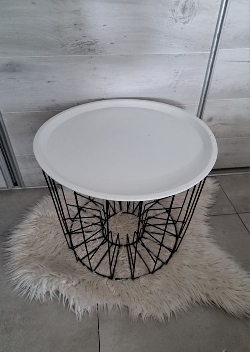 Stolik 2w1 średnica 50cm druciany kosz na zabawki