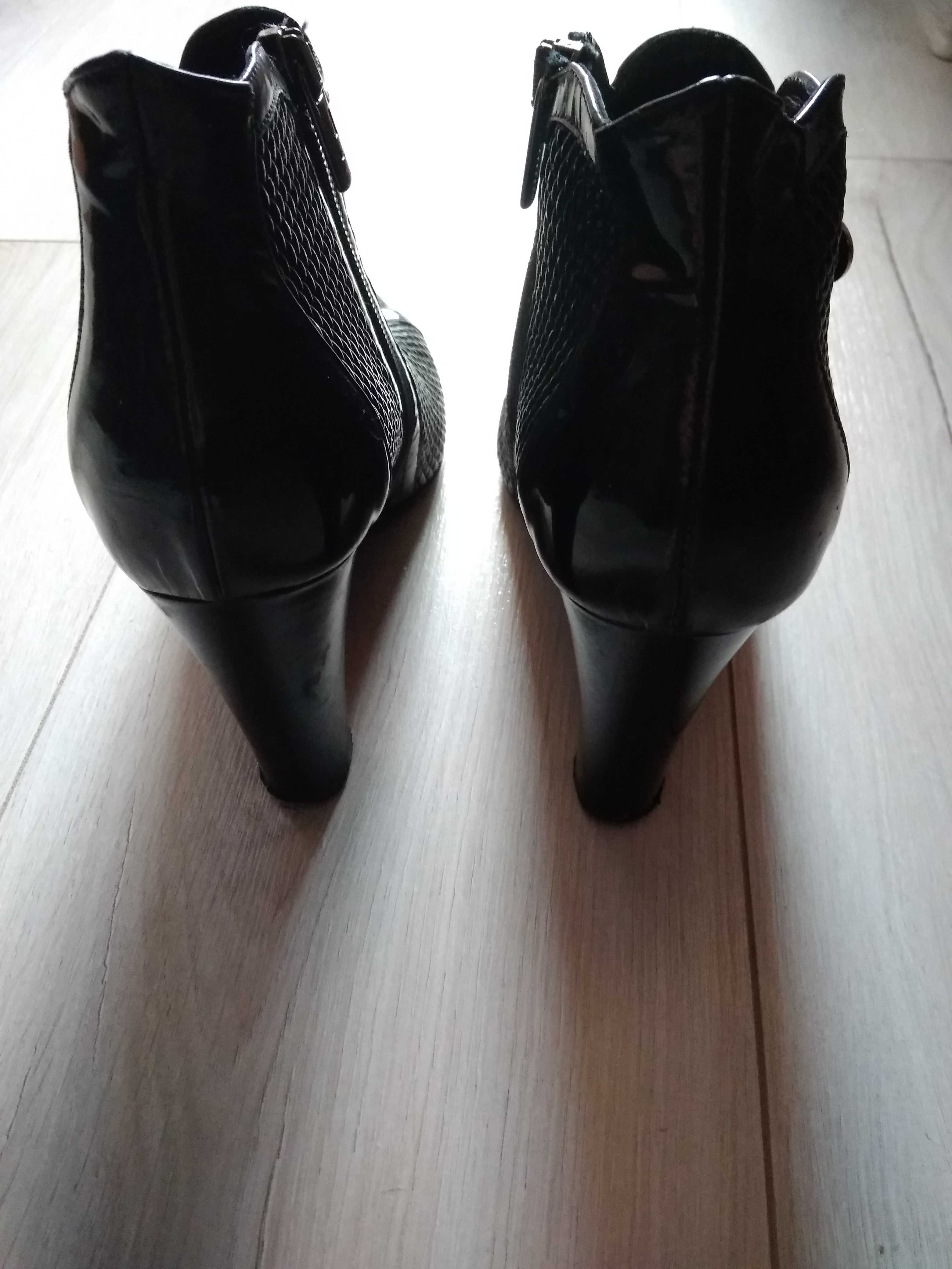 2x Botki Mary Claud 37 buty czarne na obcasie skóra