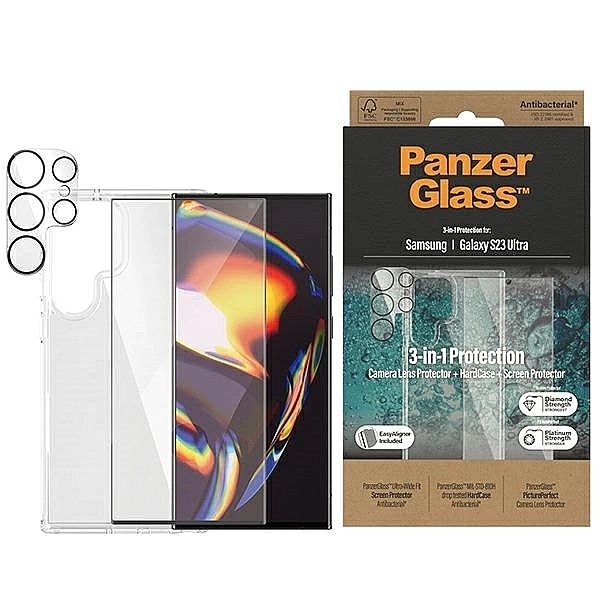 Zestaw PanzerGlass Bundle 3in1 etui przezroczyste + folia + osłona apa