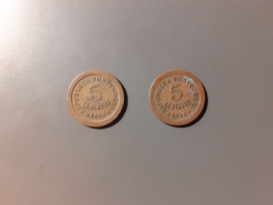lote de 2 moedas 5 centavos 1924 1ª Republica Portuguesa