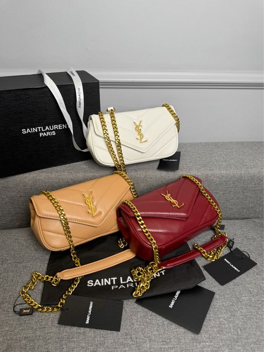 Сумка YSL Yves Saint Laurent Loulou Mini біла, бежева, бургунді