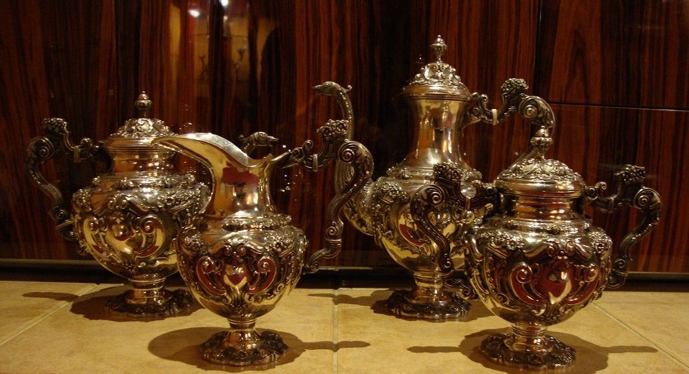 Serviço de chá e café antigo em prata portuguesa