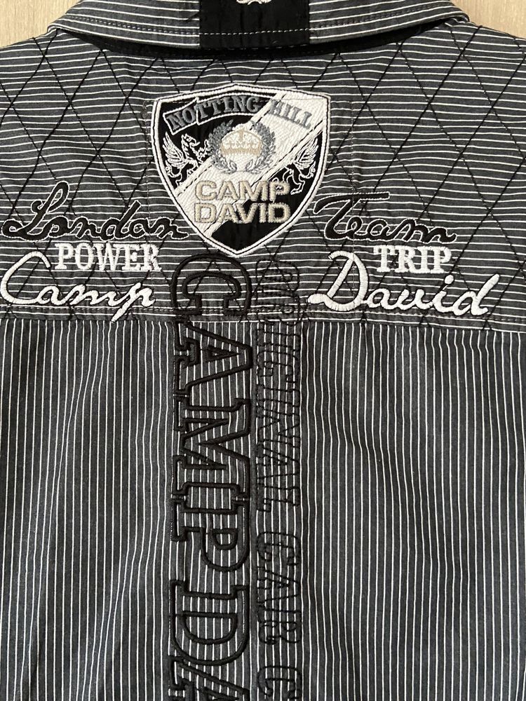 Camp David XL  męska koszula długi rękaw prążek haft elegancka Vintage