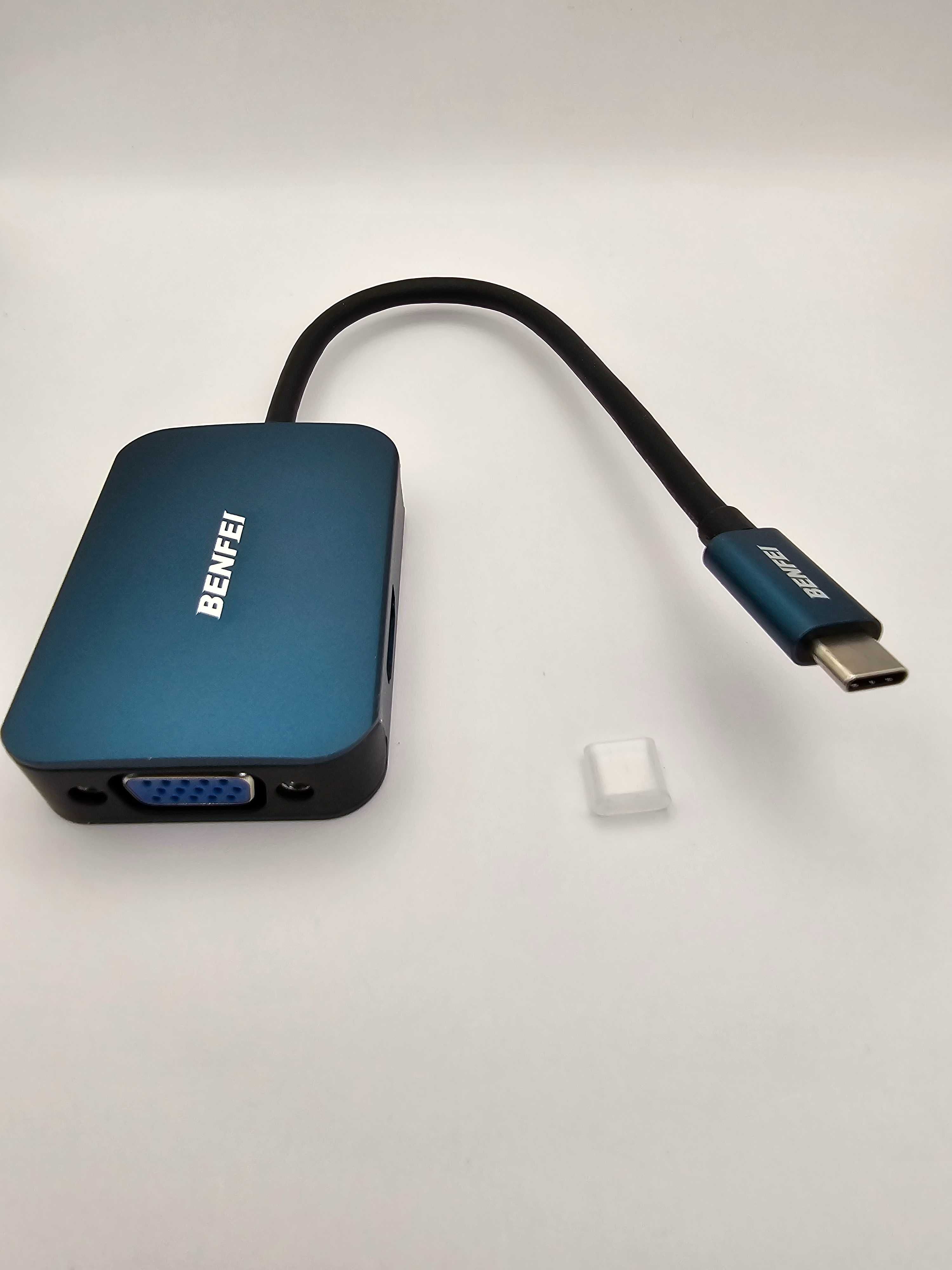 Koncentrator hub BENFEI USB C 4 w 1, przejściówka z USB C na HDMI VGA.