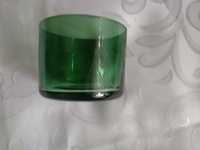 Świecznik szklany przezroczysty, zielony