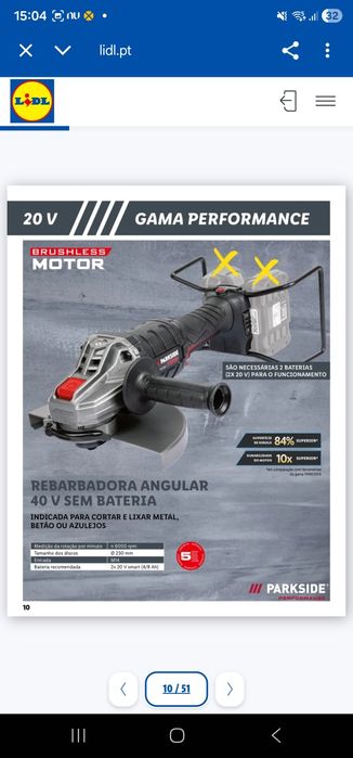 Rebarbadora 40V Parkside 230mm Performance PWSAP 40-Li A1