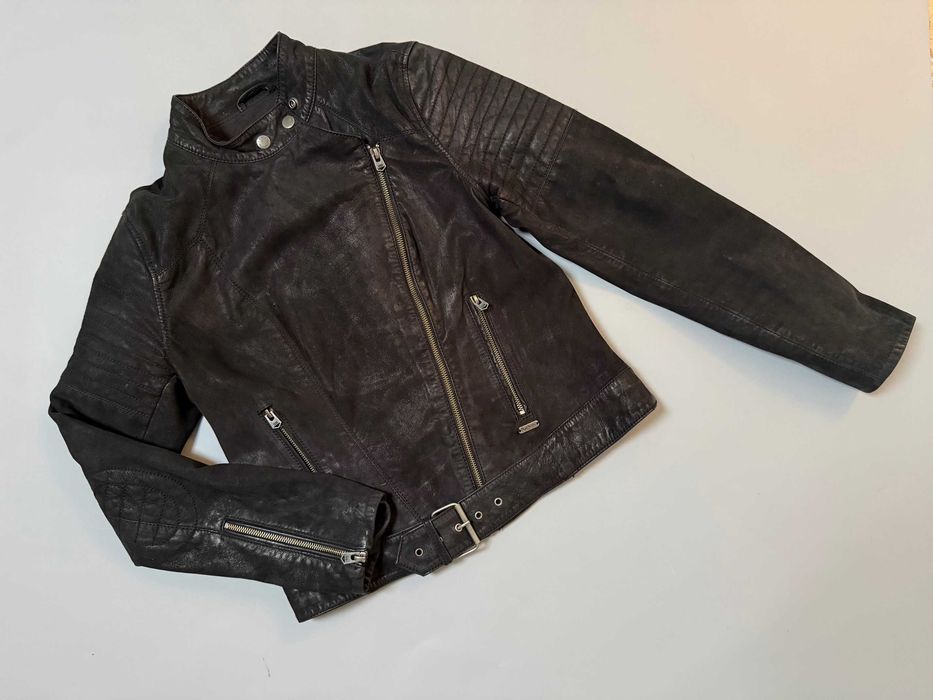 Skórzana kurtka, czarna ramoneska, Pepe Jeans, rozm. L