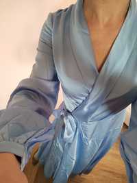 Maxi długa bajecznie piękna sukienka satynowa XS s m baby blue