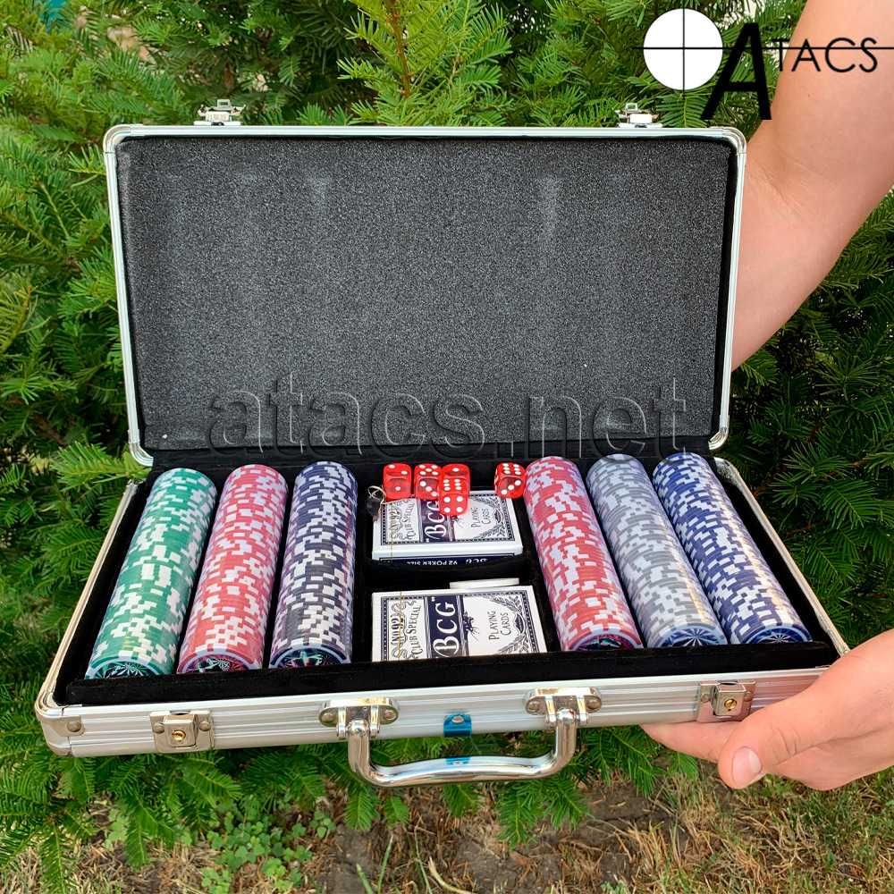 Покерный набор в алюминиевом кейсе на 300 фишек с номиналом