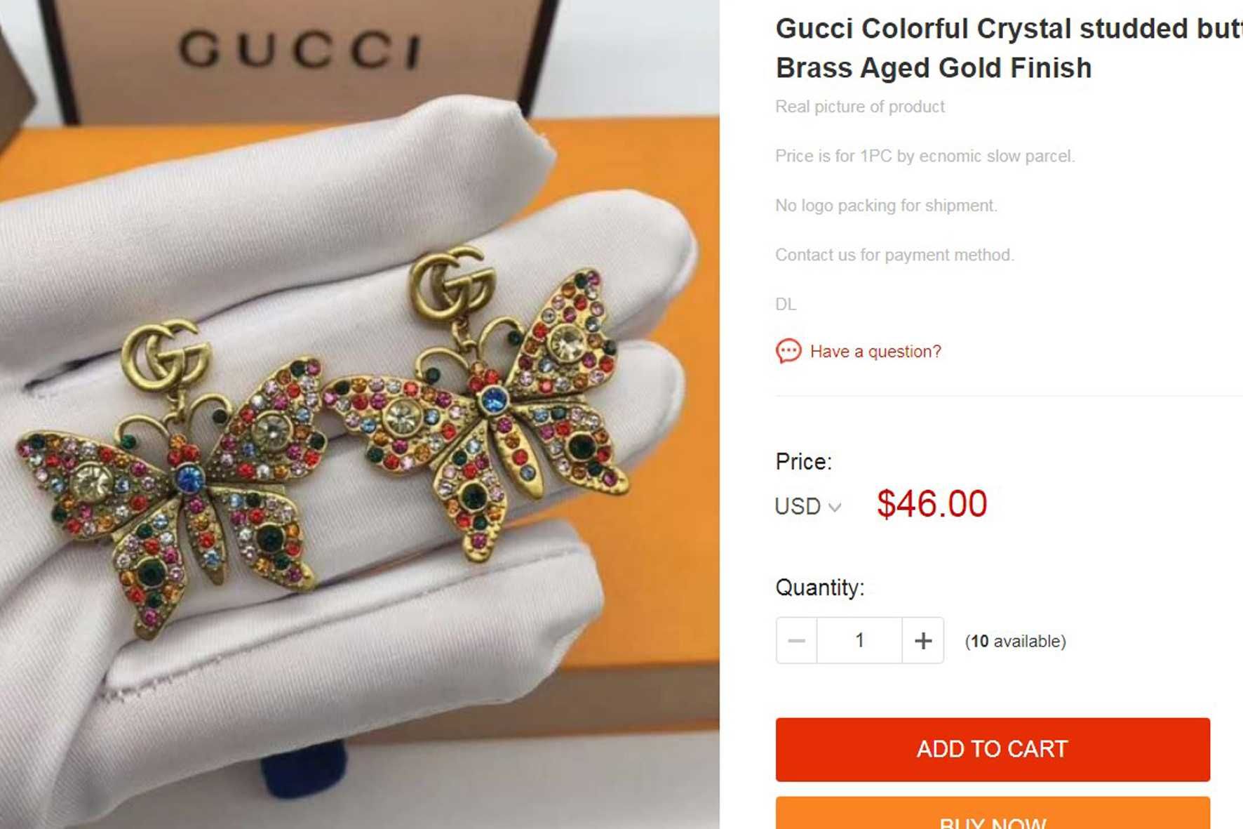 Роскошные серьги бабочки Gucci  с кристаллами