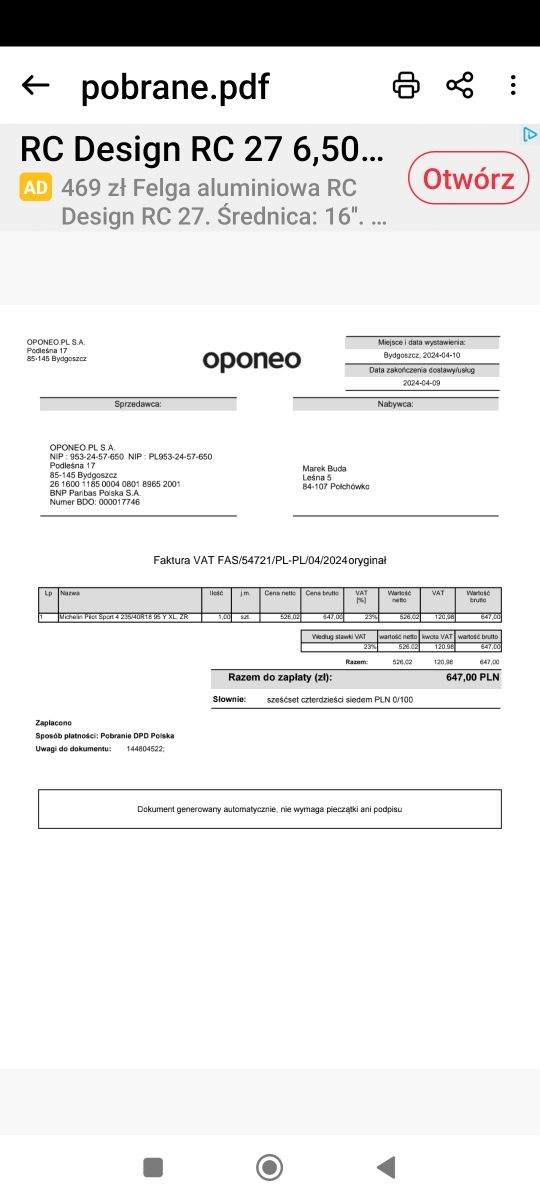 Opona Michelin pilot 4 235/40/18