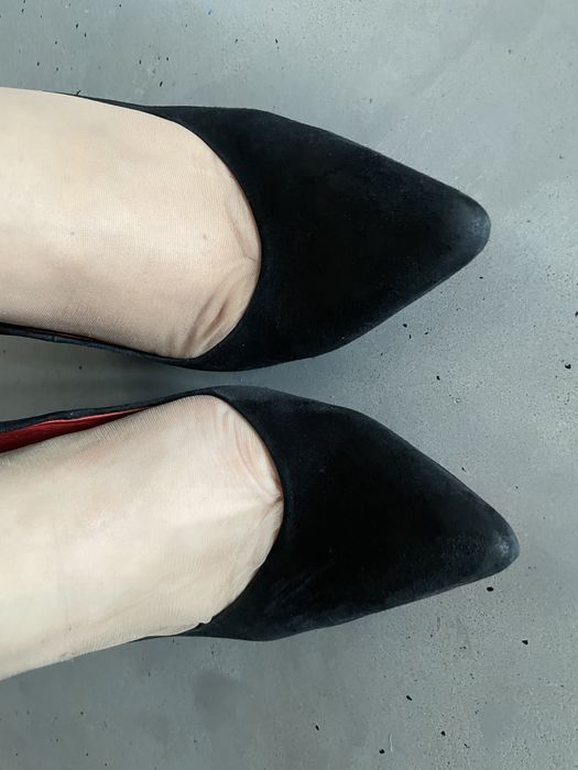 Czółenka Badura Szpilki 39 Skóra Czarne Zamsz