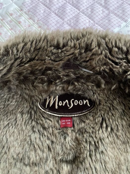 Brązowy bezrękawnik kamizelka z futerkiem M 38 monsoon vintage